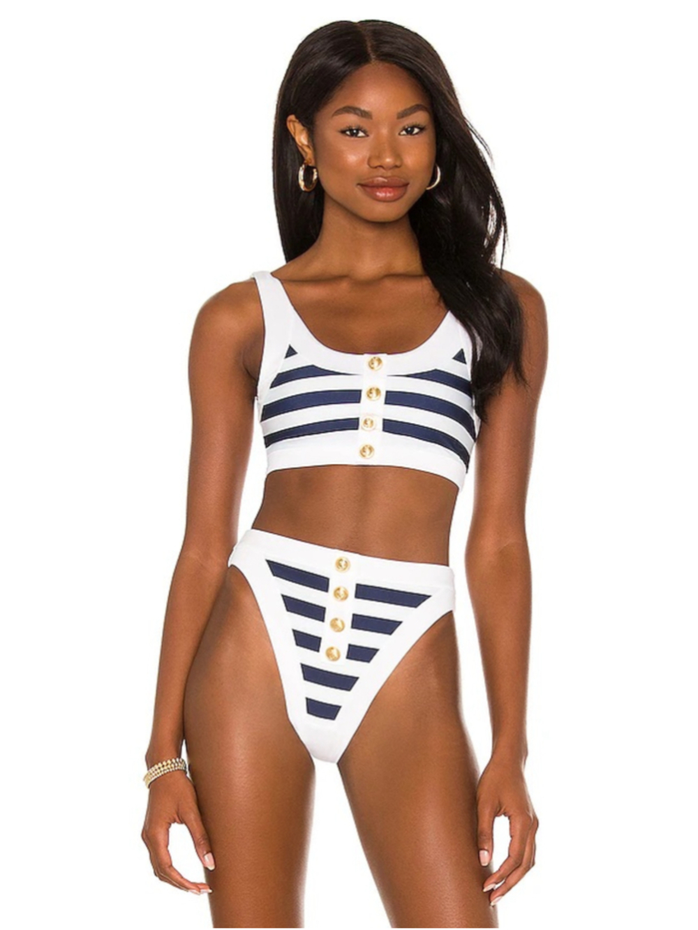 Women's BEACH RIOT Isle M Striped Bikini Top in nautical White and Navy revolve￼